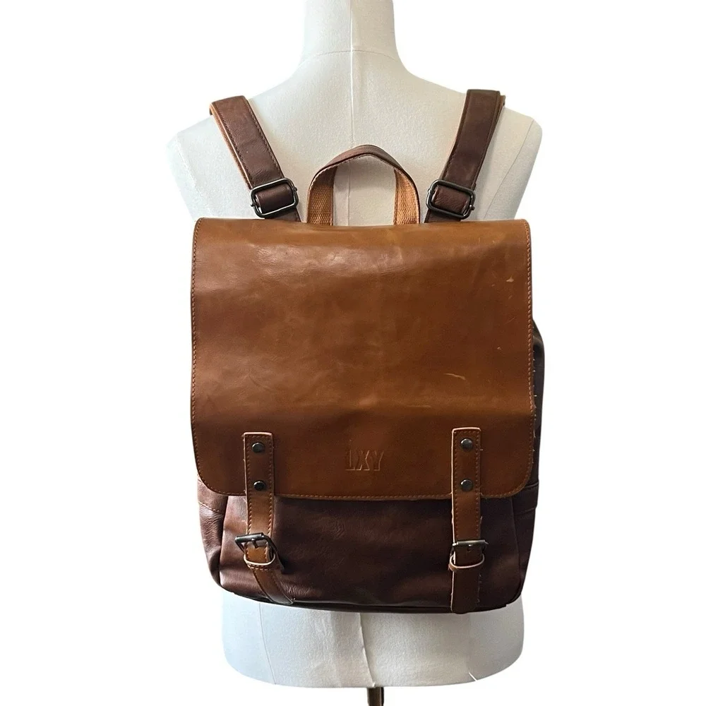 LXY Vegan Leather Backpack Vintage Style Bookbag Unisex